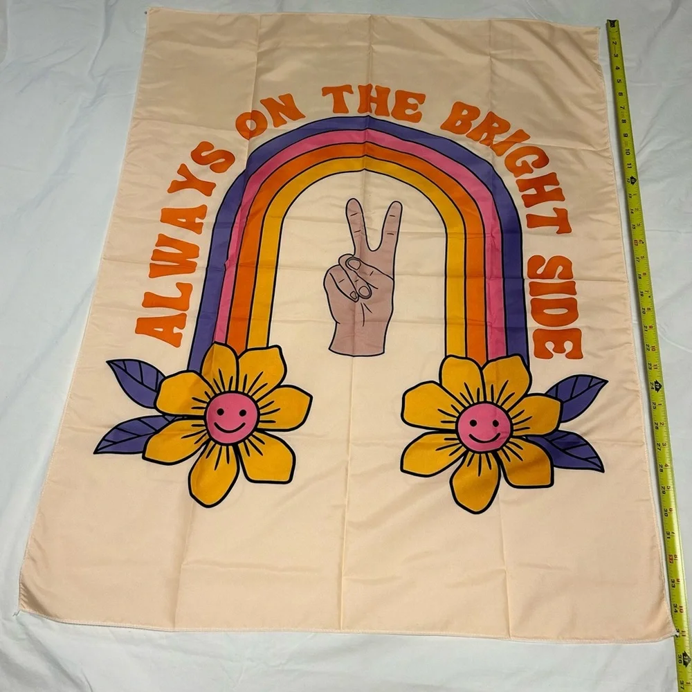 Always on the bright side tapestry peace sign rainbow wall home decor flower